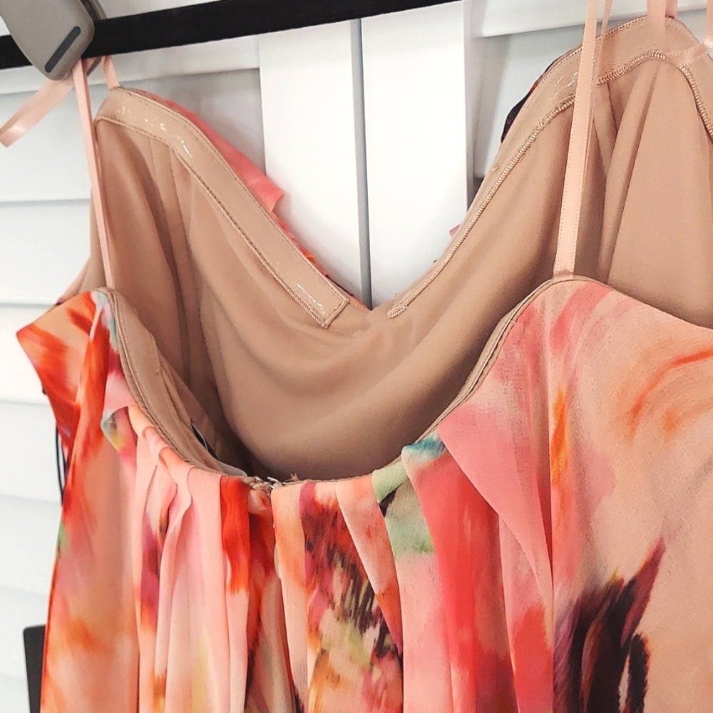 Liv Foster "BROOKE" Dress, Size 8, Strapless, Coral Multi, Chiffon, Lined, NEW! - Picture 11 of 15